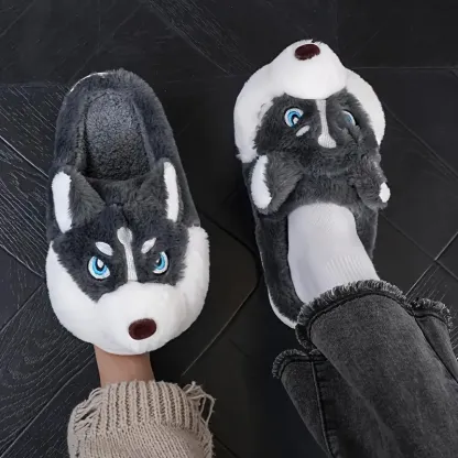 Warm & Cozy Husky-Shaped Plush Slippers Indoor/Outdoor Wear for Men & Women