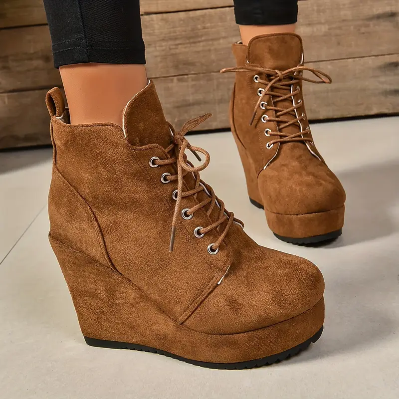 Women's Thermal Lined Plush Platform Wedge Shoes Boots