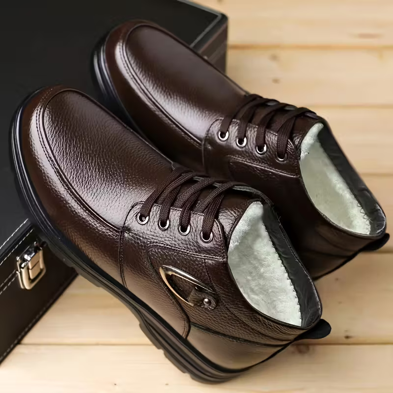 Men's Plus Velvet Warm Genuine Leathe Wear-resistant Anti-slip Winter Shoes