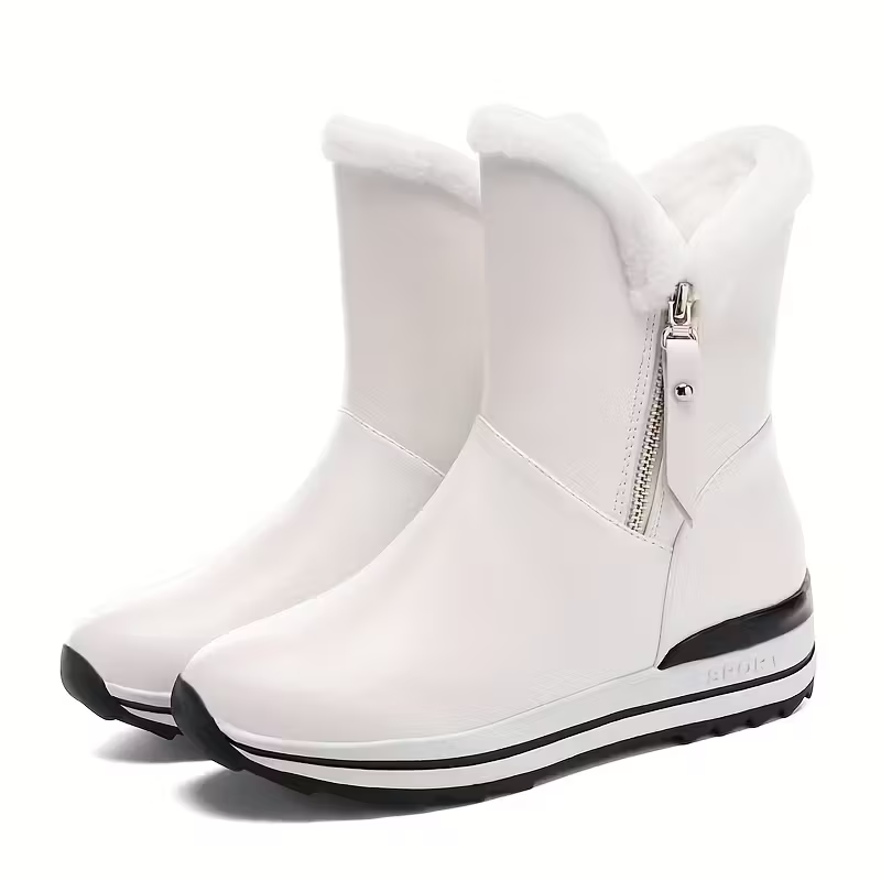 Women's Fleece-Lined Warm Waterproof Winter Leather Boots 