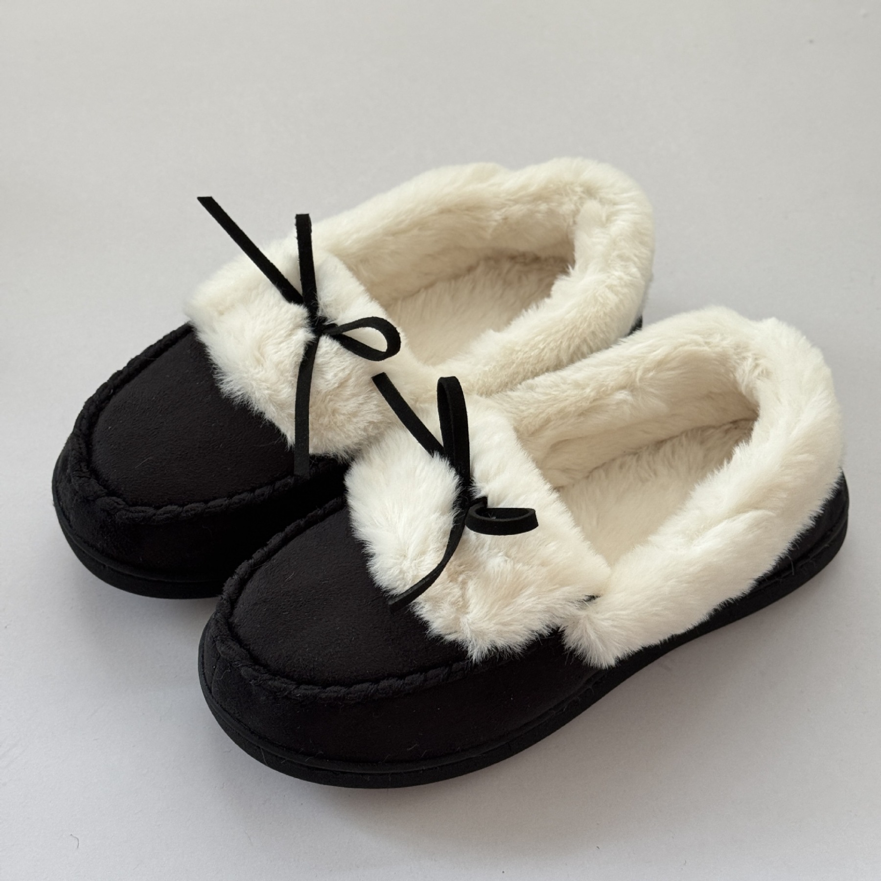 Women's Thermal Long-Pile Indoor/Outdoor Shoes Slippers Bow Slip-Ons