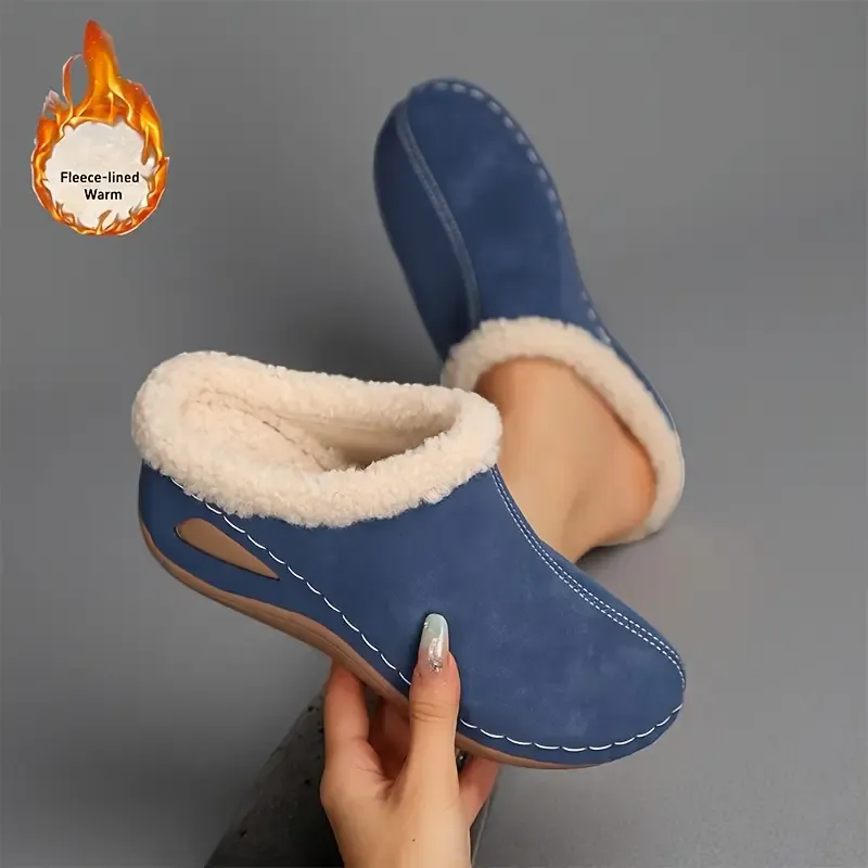 Women's Warm Lined Slip-On Shoes Thick Platform Slippers for Cold Weather