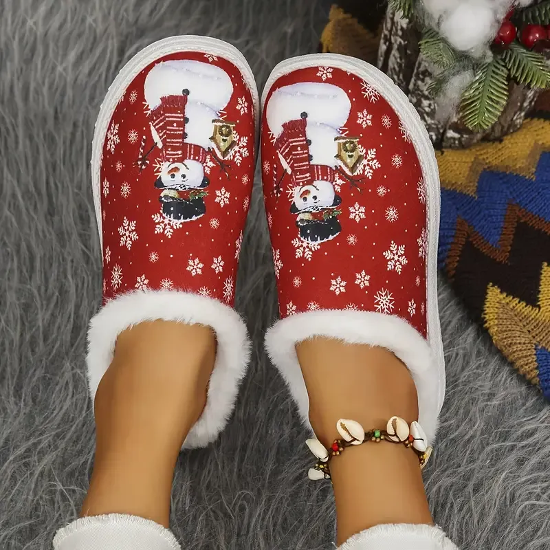 Women's Soft Cozy Snowman Design Non-Slip House Shoes Winter Slippers