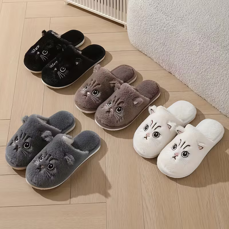 Women's Winter Indoor Plush Cat Warm Soft-Sole House Floor Slippers