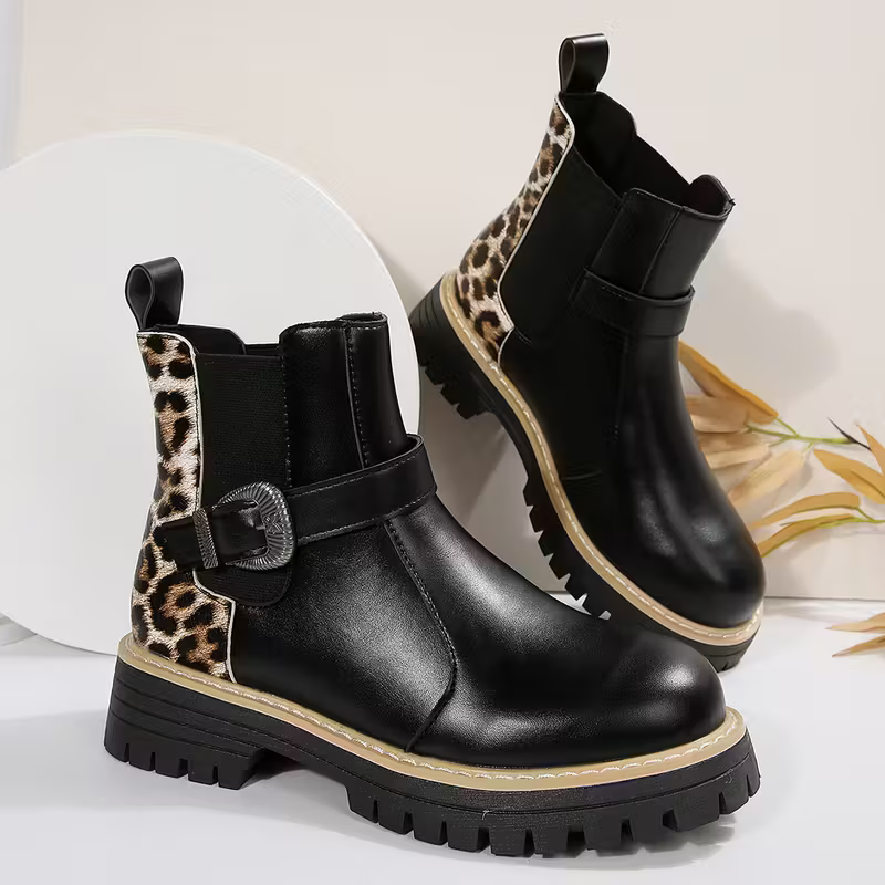 Women's Retro Chunky Heel Ankle Boots with Adjustable Buckle Strap