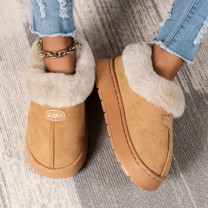 Women's Comfortable Warm Fleece-Lined Thickened Cold-Proof Soft Sole Slip-On House Slippers Indoor/Outdoor Shoes