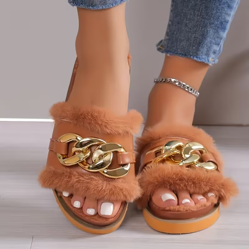 Women's Cozy Plush Open-Toe Thick-Soled Winter House Slippers