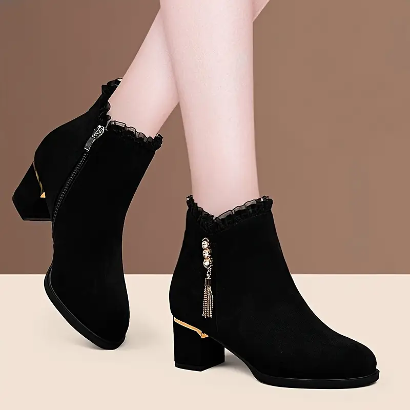 Women's Fashion Butterfly/Rhinestone Decor Chunky Heel Boots