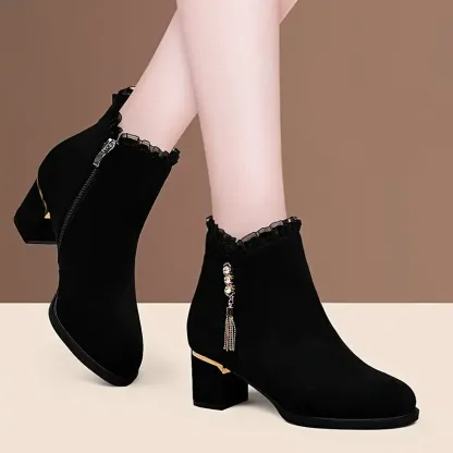 Women's Fashion Butterfly/Rhinestone Decor Chunky Heel Boots