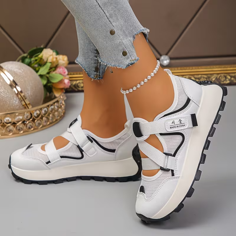 Women's Breathable Mesh Adjustable Hook-and-Loop Straps Slip-On Sneakers