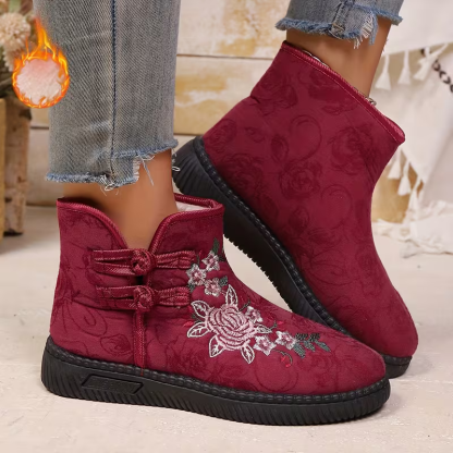 Women's Windproof & Warm Ethnic Style Winter Slip-on Boots