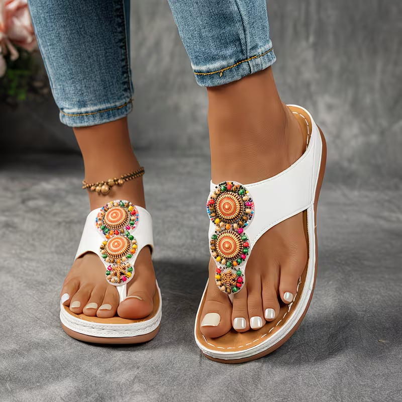 Women's Elegant & Comfortable Bohemian Style Vintage Handmade Beaded Designs Sandals Flip-flops