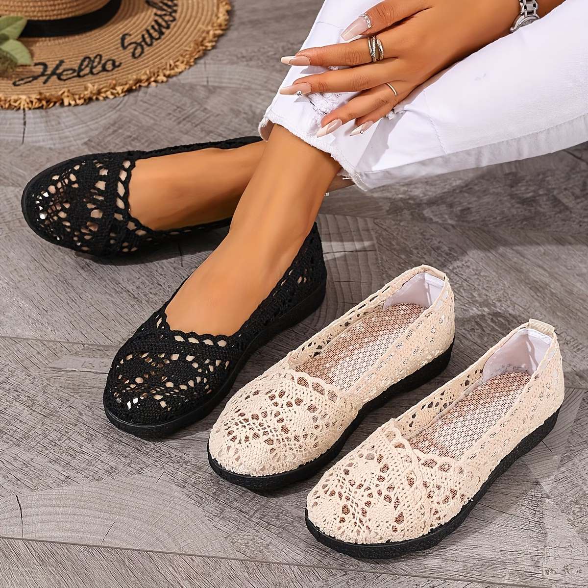 Women's Stylish Breathable Hollow Slip-On Shoes Flat Shoes