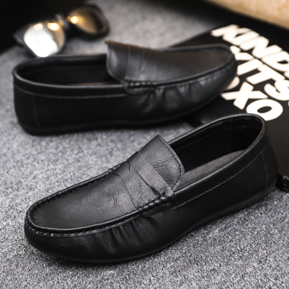 Men's British Style Soft & Comfortable & Lightweight Leather Slip-On Loafers Business Flat Shoes