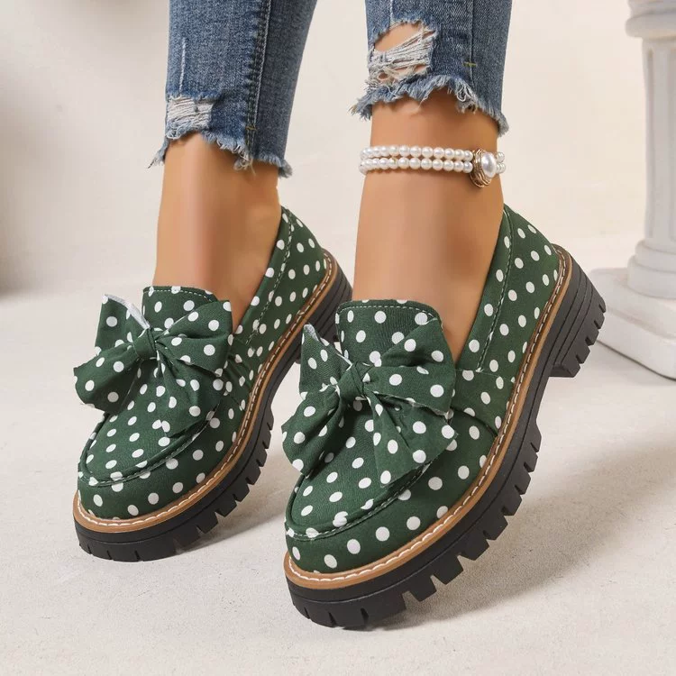 Women's Vintage Polka Dot Bow Platform Loafers