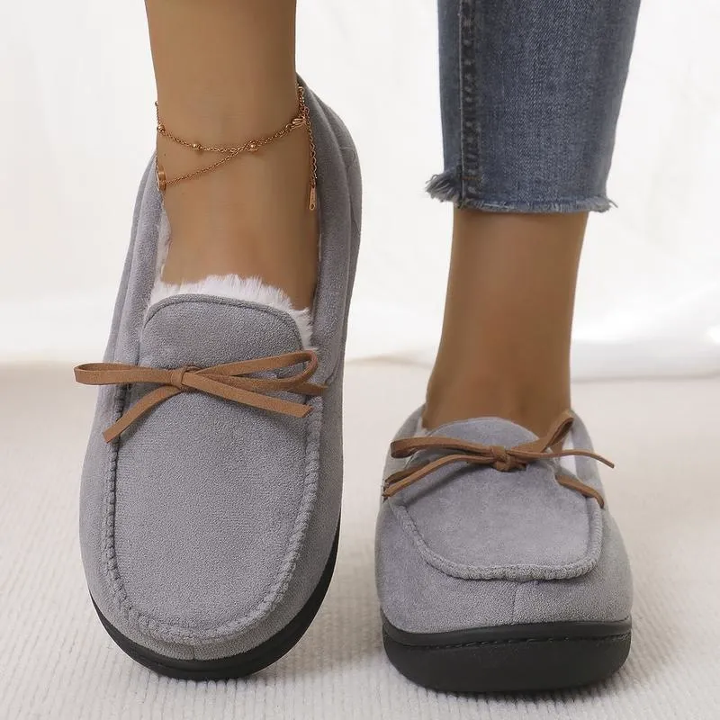 Women's Warm Fleece Moccasin Slippers Bow Detail Indoor/Outdoor Shoes
