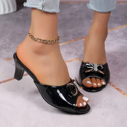 Women's Stylish Rhinestone & Bowknot Decor Slip-On Sandals