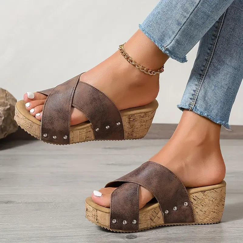 Women's Comfortable Platform Wedge Heeled Slip-On Sandals