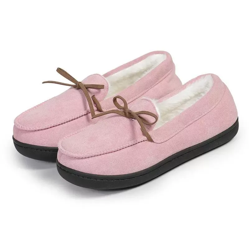 Women's Warm Fleece Moccasin Slippers Bow Detail Indoor/Outdoor Shoes