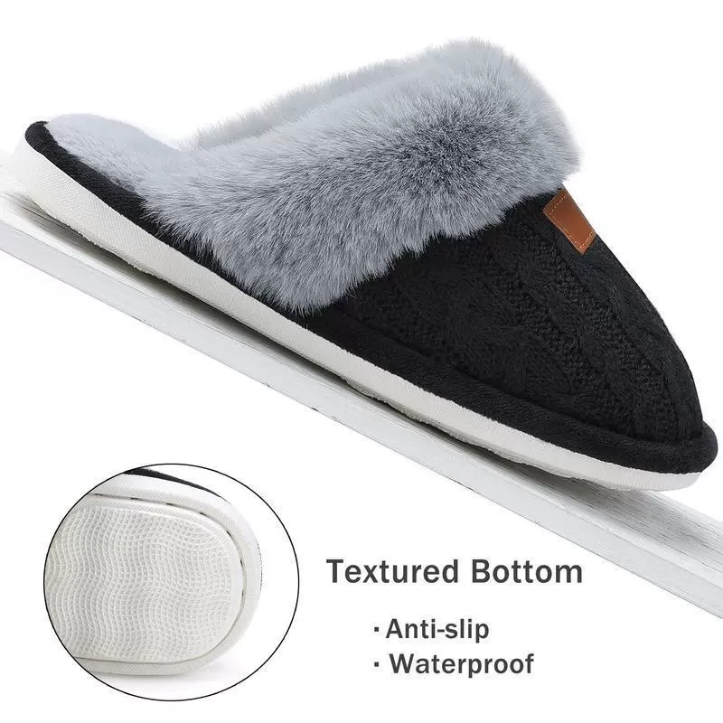 Women's Cable Knit Fuzzy Mule Slippers