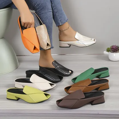 Womens Chic & Comfy Solid Color Slip-On Sandals Versatile Vacation Mules