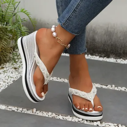 Women's Rhinestone Lightweight Comfortable Non-Slip Wedge Sandals