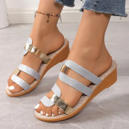 Women's Fashion Shiny Wedge Sandals