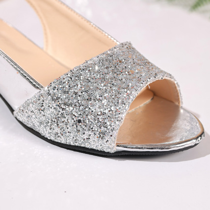 Women's Shiny Sequined Sexy Chunky Heel Sandals