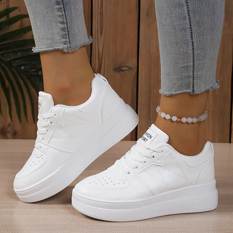 Women's Comfort Versatile White Low-Top Lace-Up Sneakers Casual Chic Footwear