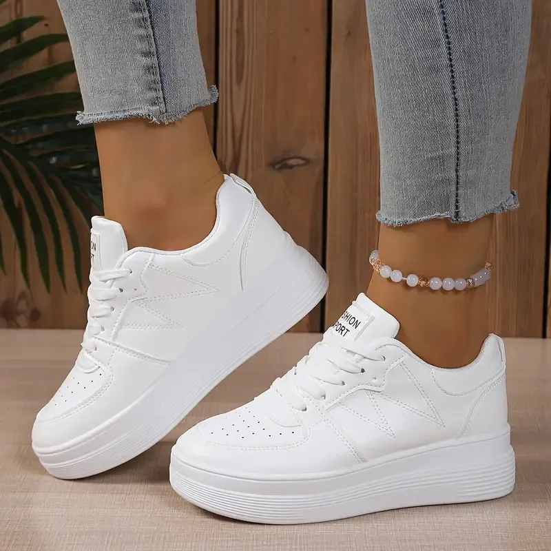 Women's Comfort Versatile White Low-Top Lace-Up Sneakers Casual Chic Footwear