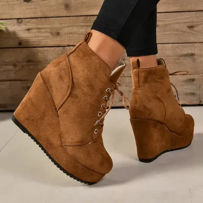 Women's Thermal Lined Plush Platform Wedge Shoes Boots