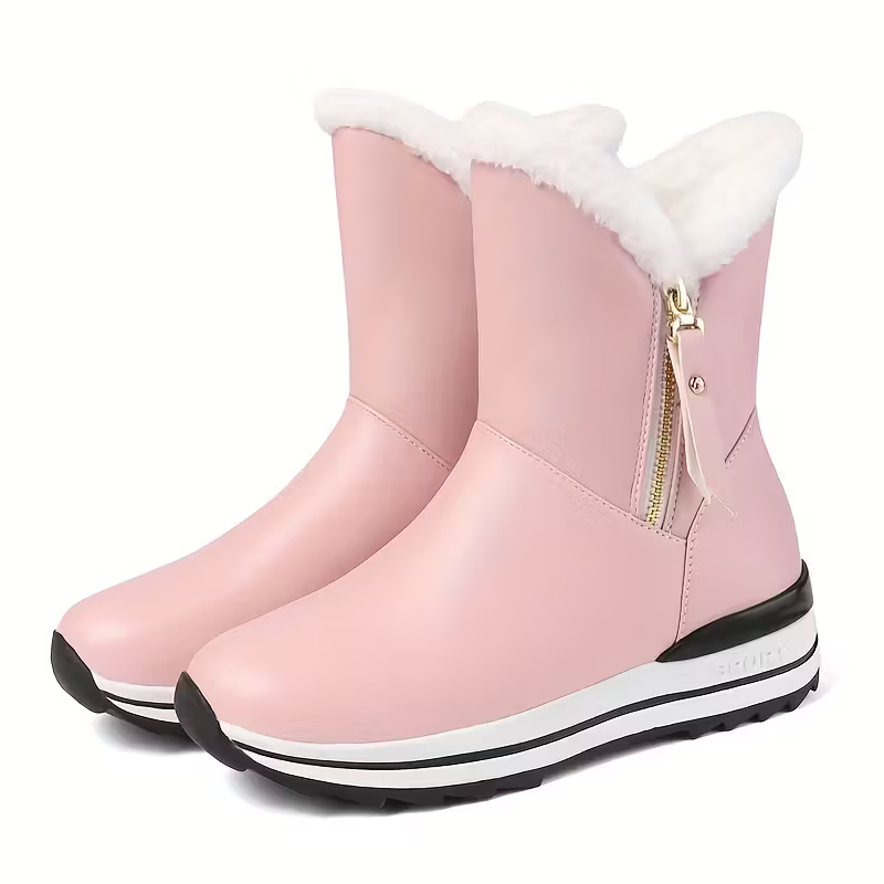 Women's Fleece-Lined Warm Waterproof Winter Leather Boots 
