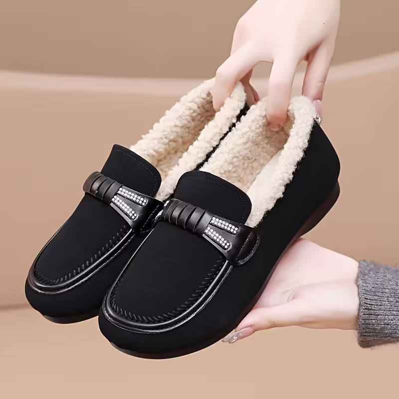 Women's Cozy Bow Detail & Rhinestone Accents Winter Slip-On Shoes