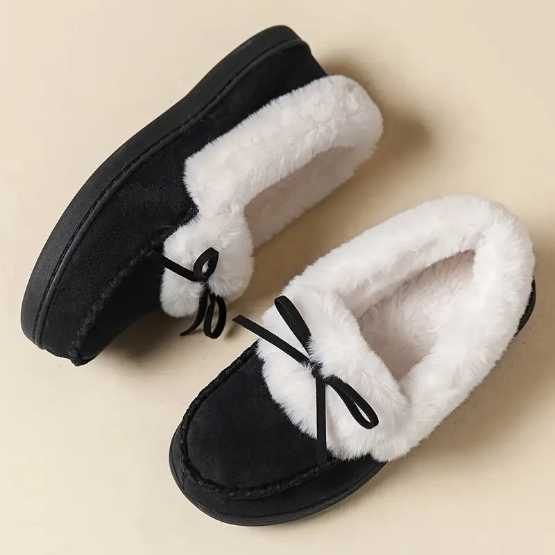 Women's Thermal Long-Pile Indoor/Outdoor Shoes Slippers Bow Slip-Ons