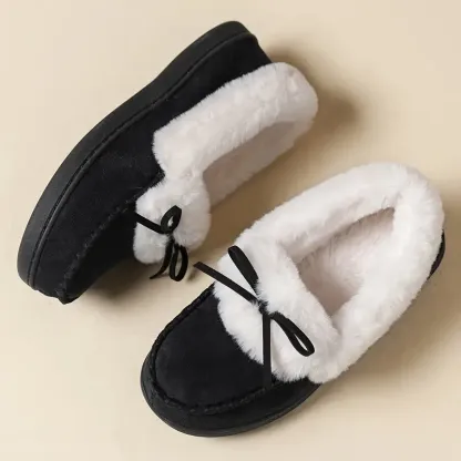 Women's Thermal Long-Pile Indoor/Outdoor Shoes Slippers Bow Slip-Ons