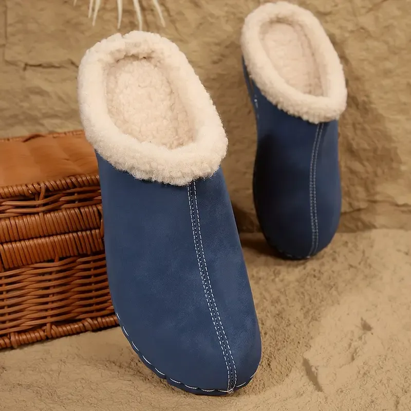 Women's Warm Lined Slip-On Shoes Thick Platform Slippers for Cold Weather