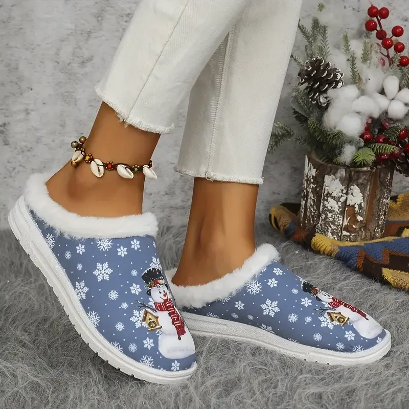 Women's Soft Cozy Snowman Design Non-Slip House Shoes Winter Slippers