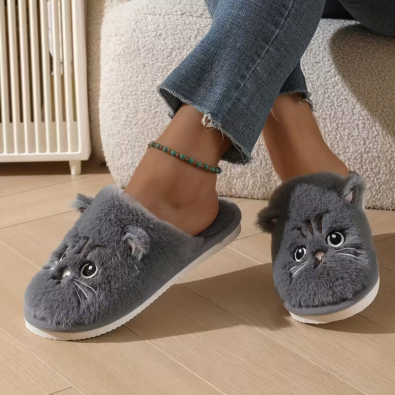 Women's Winter Indoor Plush Cat Warm Soft-Sole House Floor Slippers