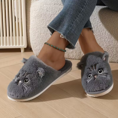 Women's Winter Indoor Plush Cat Warm Soft-Sole House Floor Slippers