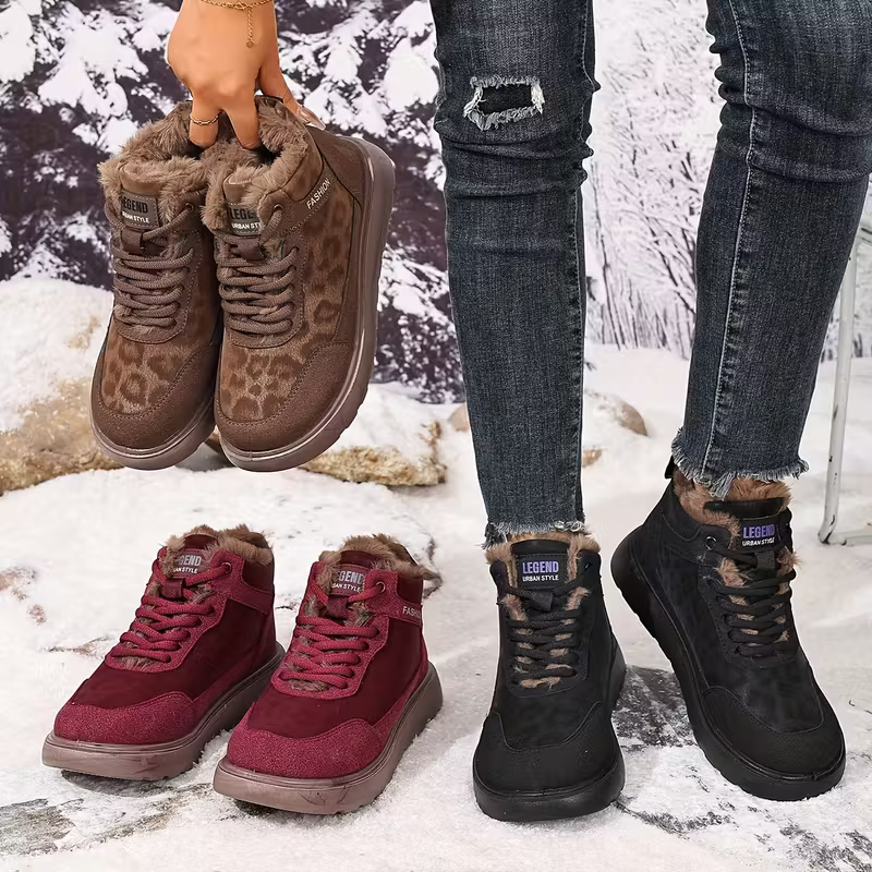 Women's Cozy Leopard Print Thick-Soled Winter Warm Plush Ankle Boots Outdoor Shoes for Home, Office, Casual 