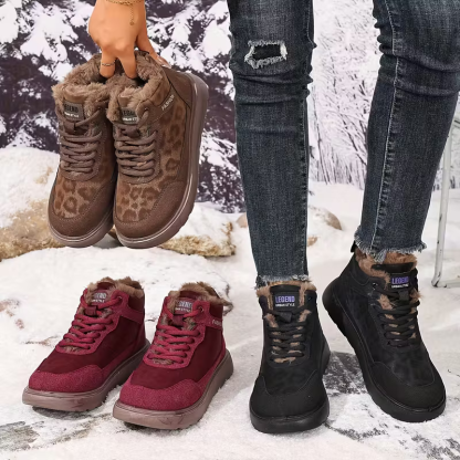Women's Cozy Leopard Print Thick-Soled Winter Warm Plush Ankle Boots Outdoor Shoes for Home, Office, Casual 