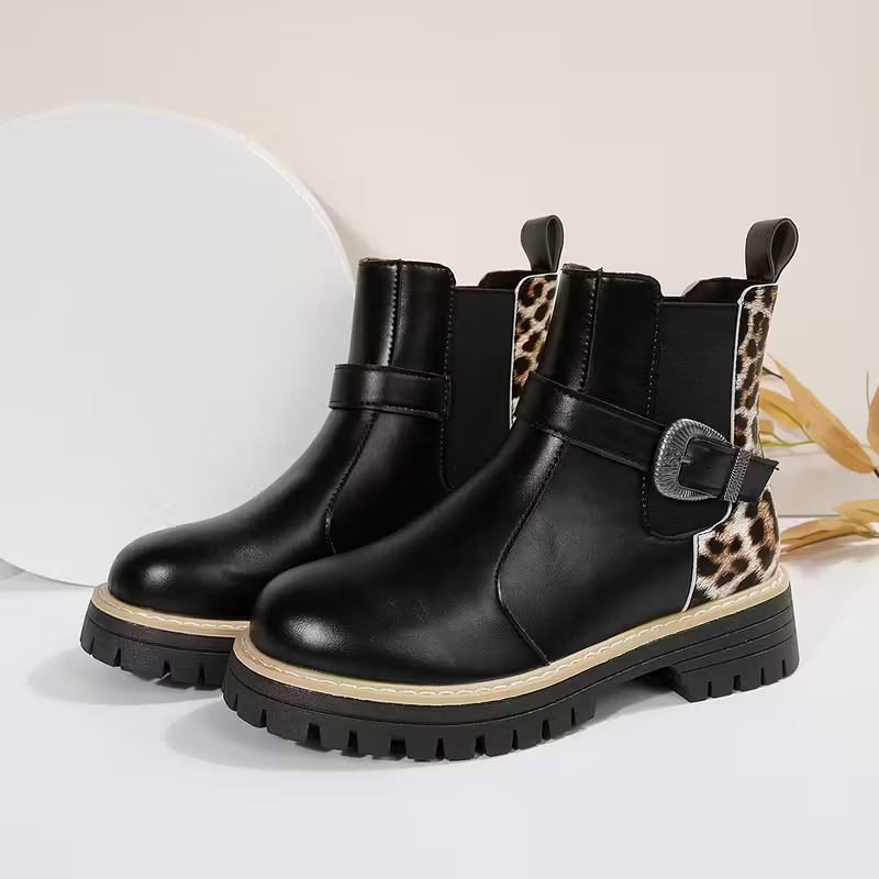 Women's Retro Chunky Heel Ankle Boots with Adjustable Buckle Strap