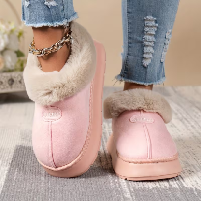 Women's Comfortable Warm Fleece-Lined Thickened Cold-Proof Soft Sole Slip-On House Slippers Indoor/Outdoor Shoes