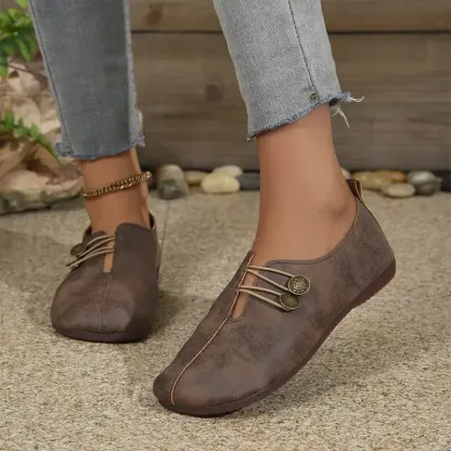 Women's Soft Sole Round Toe Buckle Decoration Solid Color Casual Shoes
