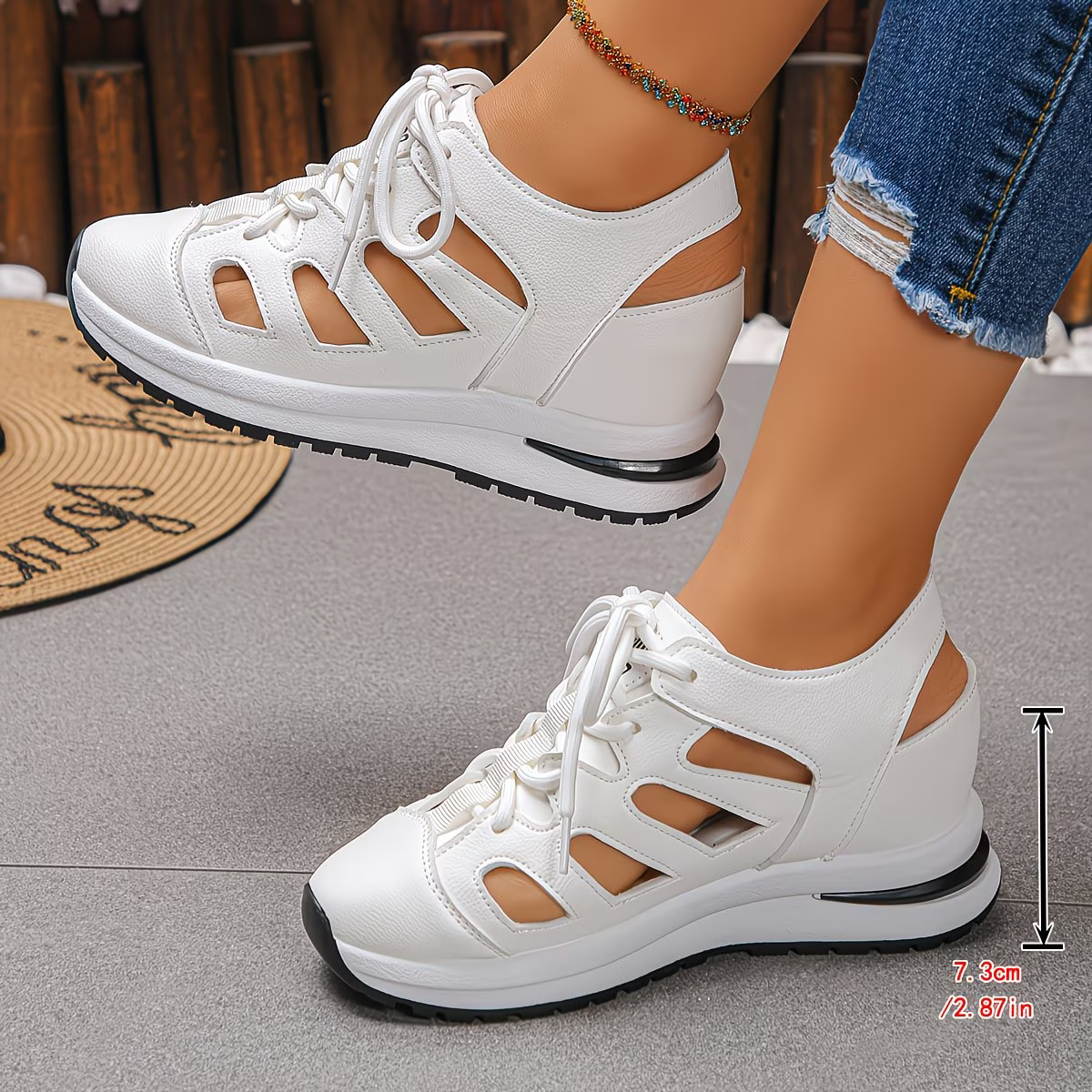 Women's Fashion Hollow-Out Invisible Height Increase Thick Platform Wedge Heel Soprts Sandals