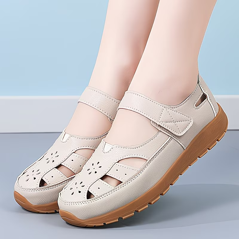 Women's Cut-Out Design and Hook-and-Loop Fastener Platform Sandals