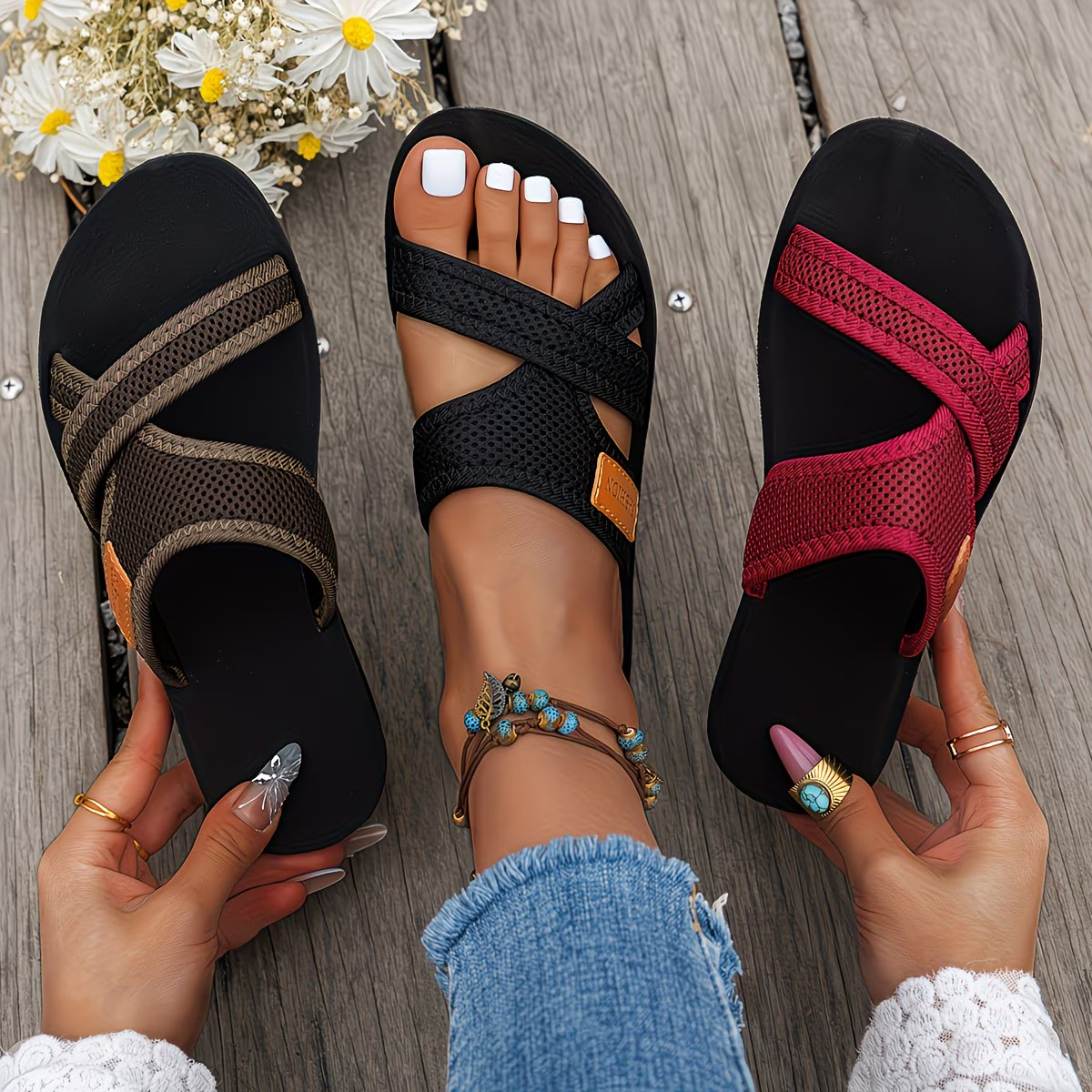 Women's Fashionable & Versatile Sport-style Sandals Flat-soled Slippers for Both Indoor and Outdoor Wear
