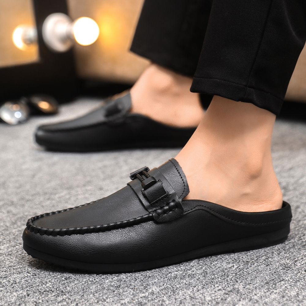 Men's Backless Loafer Mules Slip‑on Leather Slippers For Everyday Wear