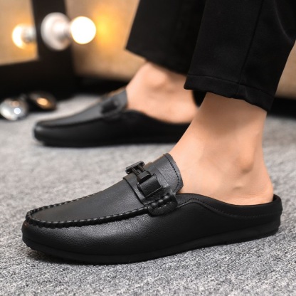 Men's Backless Loafer Mules Slip‑on Leather Slippers For Everyday Wear