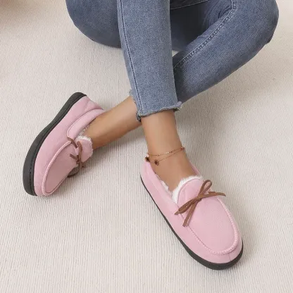 Women's Warm Fleece Moccasin Slippers Bow Detail Indoor/Outdoor Shoes